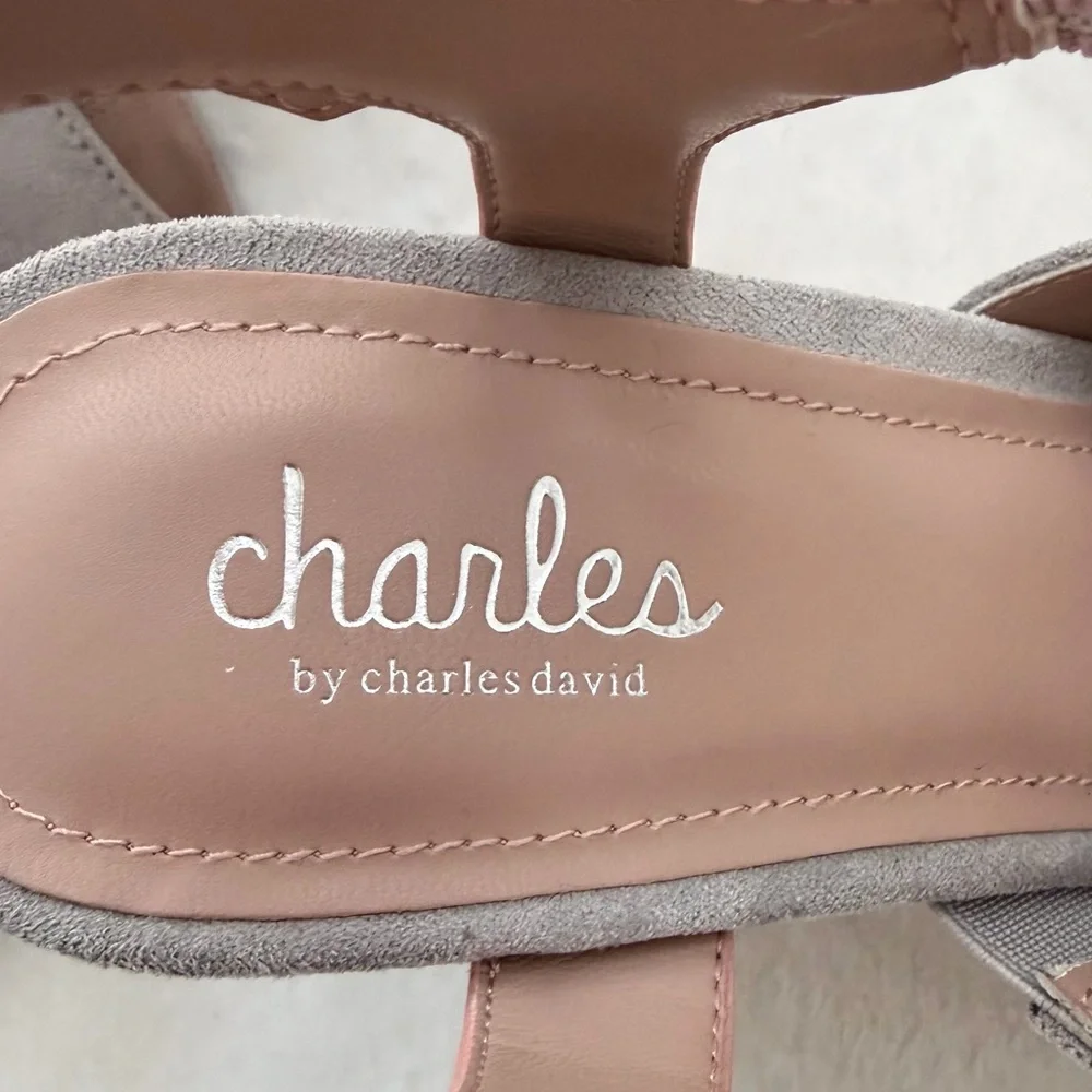 Charles Charles David Faux Gray Suede Cork Wedge Sandal Slingback Size 9